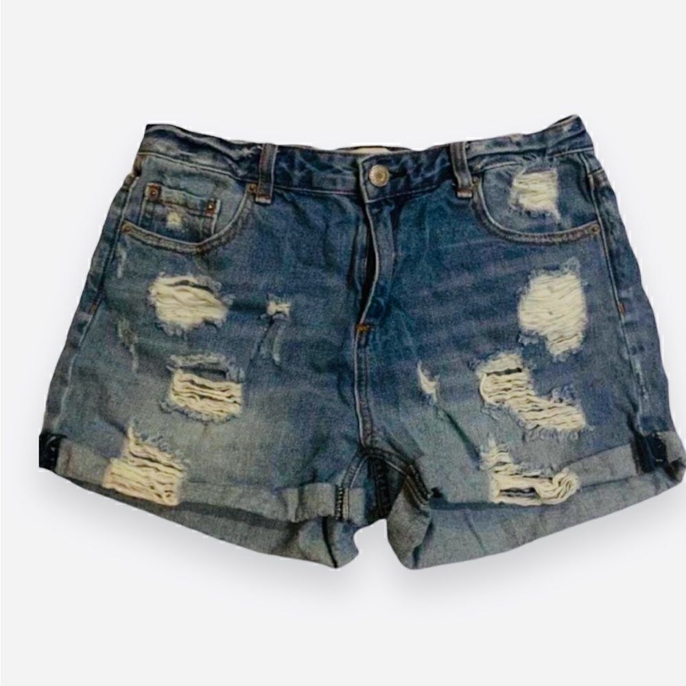 Blank NYC Fulton Denim Shorts Women’s Medium Distressed Rolled Hem High Waist‎